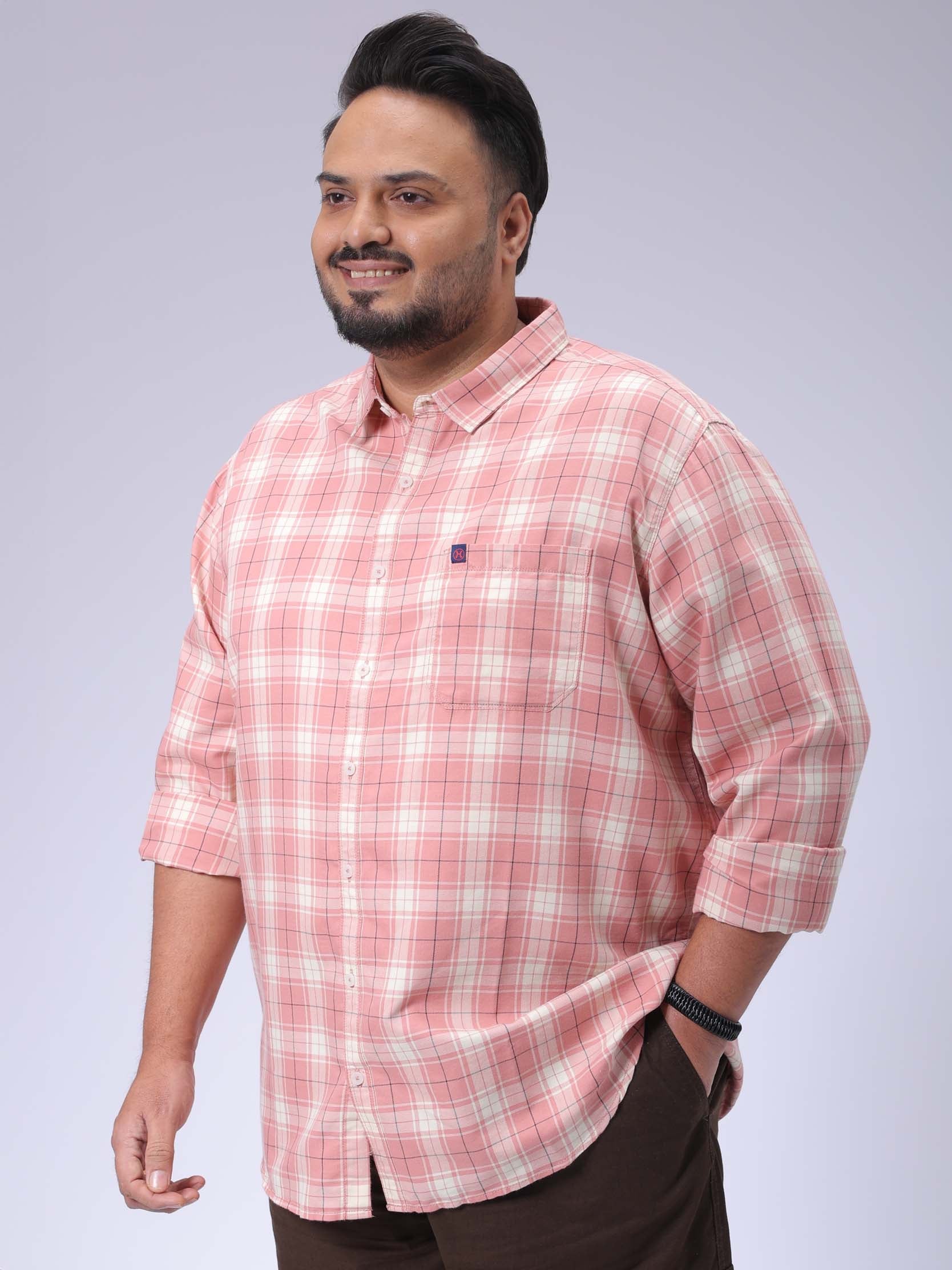 HARDSODA Men's Plus Size Pink Regular Fit Checked Casual Shirt - view 4