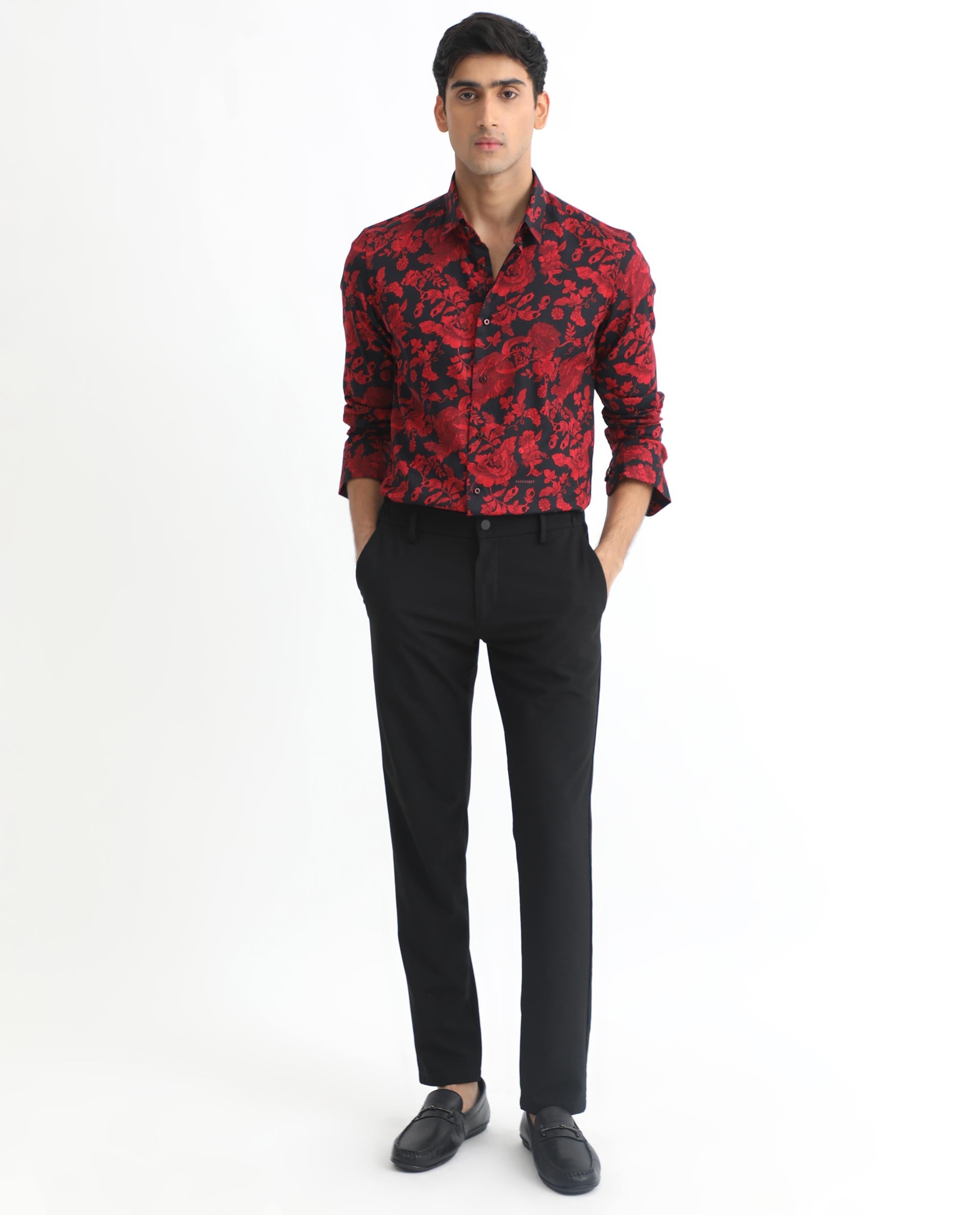 Rare Rabbit Men's Reet Red Cotton Modal Fabric Floral Print Full Sleeves Shirt - view 5