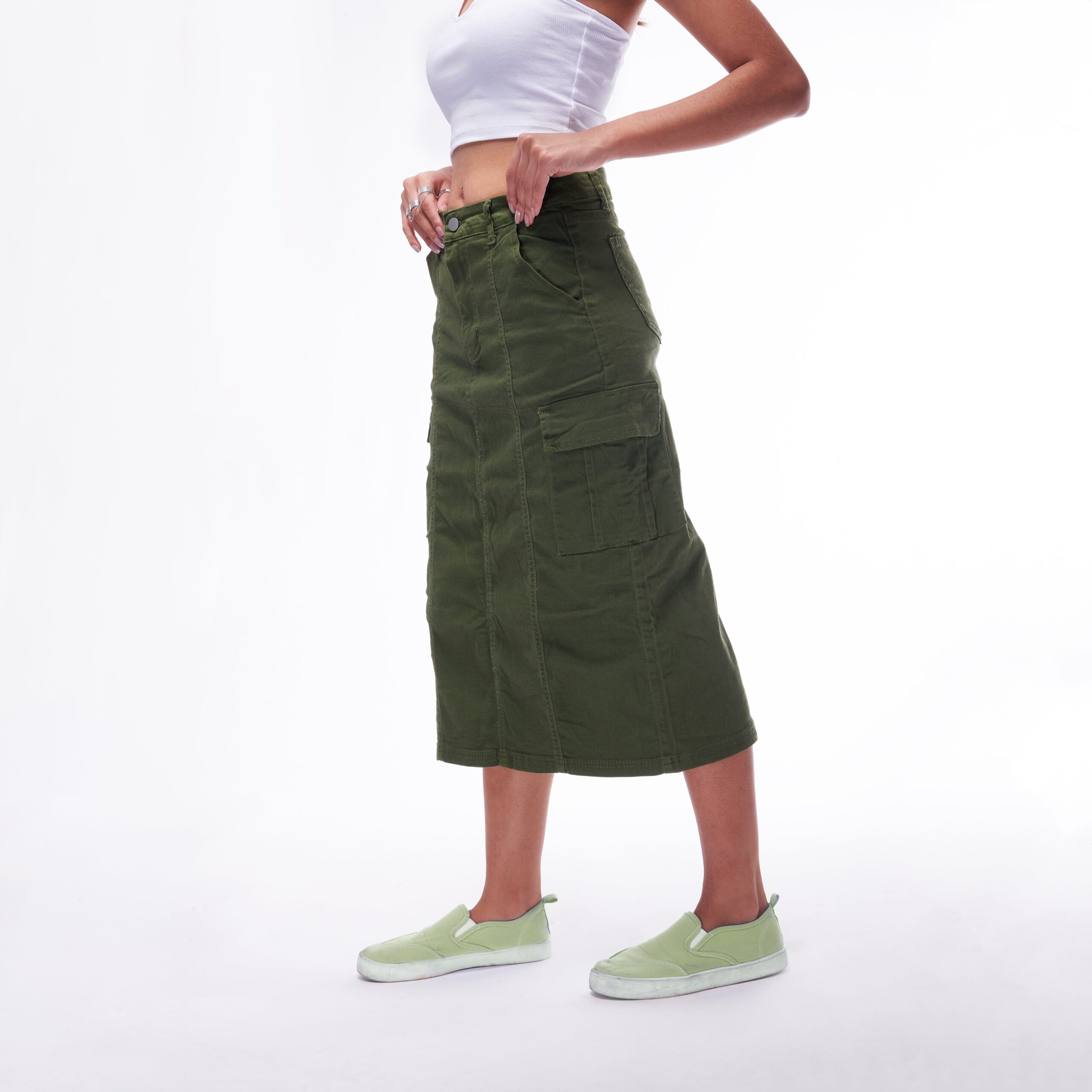 Normore Denim Cargo Skirt – Green - view 4