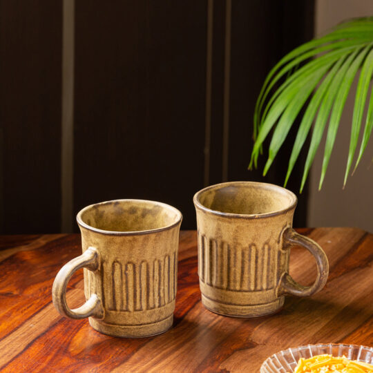 Tea coffee mugs – EXCLUSIVELANE 'Sea Shore Sips' Handcrafted Ceramic Tea & Coffee Mugs (Set of 2, 340 ML, Microwave Safe)