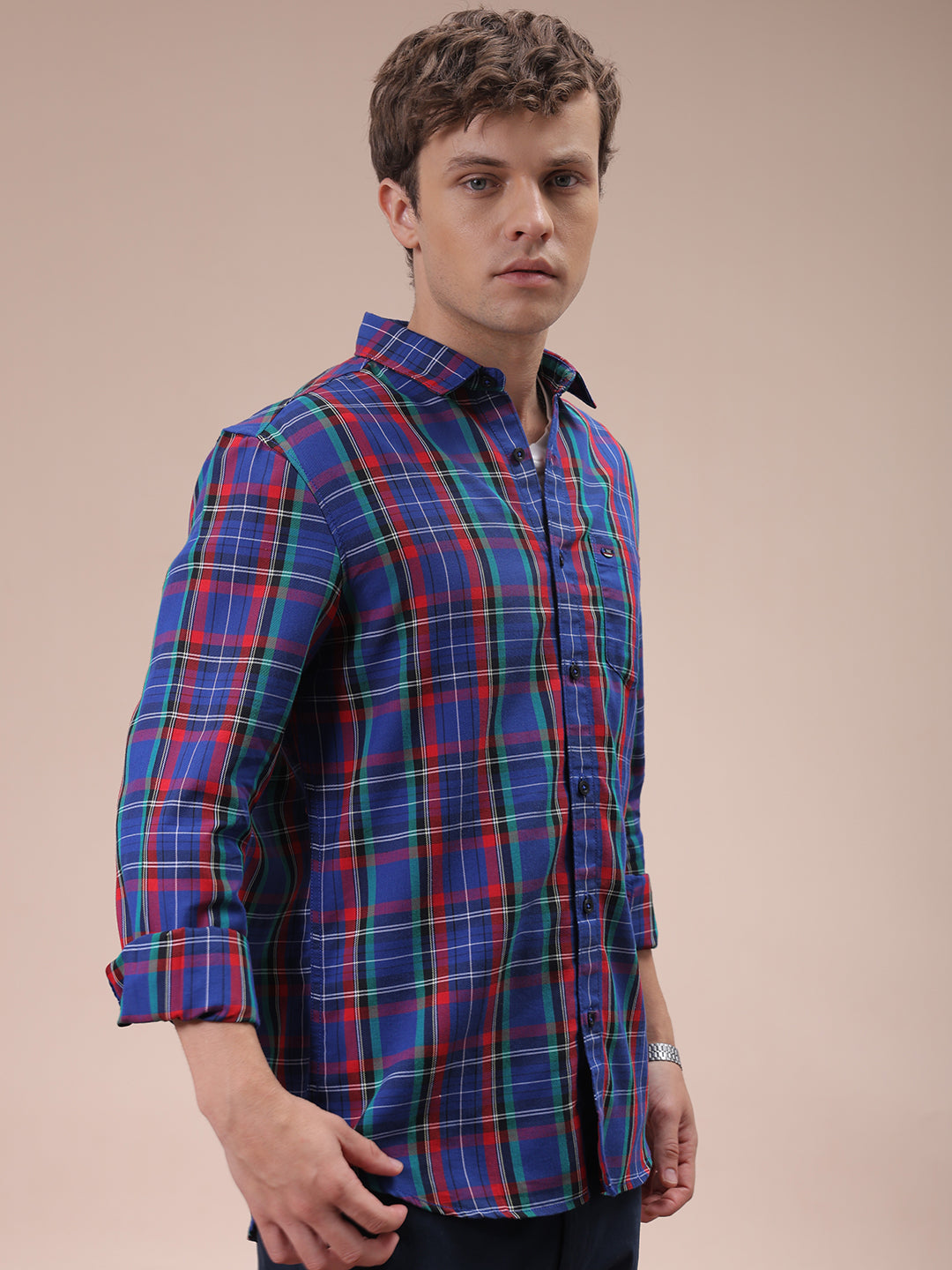 The Indian Garage Co Men's Purple Slim Fit Checked Shirt - view 4