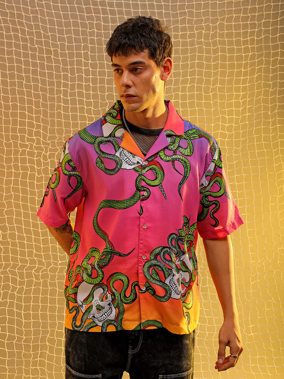 The Indian Garage Co Men's Multicolor Oversized Fit Graphic Shirt - view 7