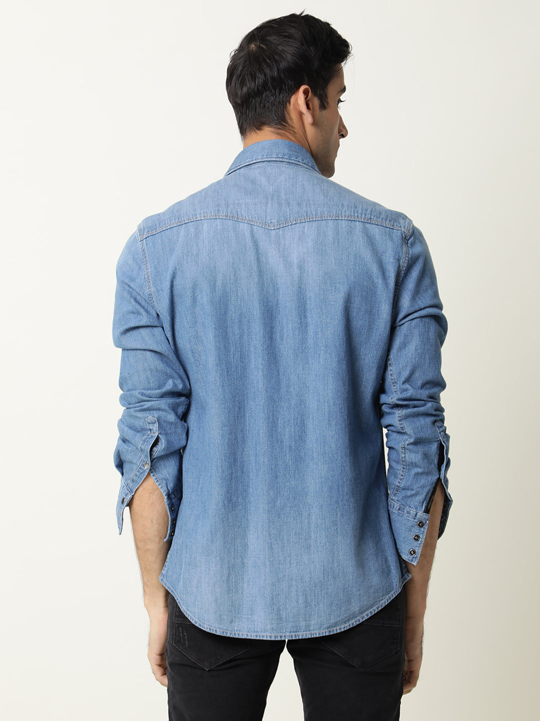 Rare Rabbit Men's Taison Light Blue Full Sleeves Denim Shirt - view 6
