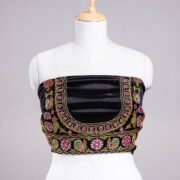 KACHCHH JI CHHAAP Black - Ahir Hand Embroidery Kutch Mirror Work Mashru Silk Blouse Piece