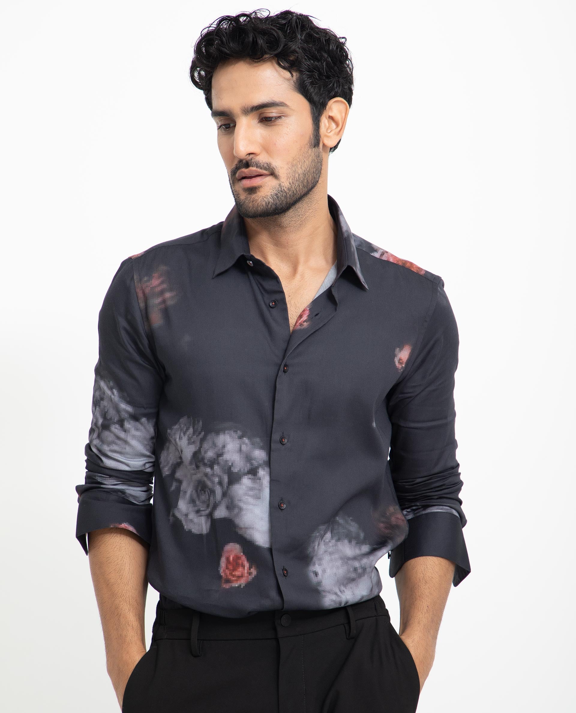 Rare Rabbit Men's Tulson Black Cotton Modal Fabric Floral Print Full Sleeves Shirt - view 3