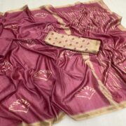 Peachmode Light Wine Printed Tussar Silk Saree