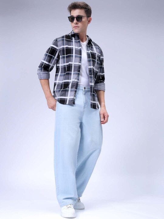 The Indian Garage Co Men's Blue Skater Baggy Fit Solid Jeans - view 2