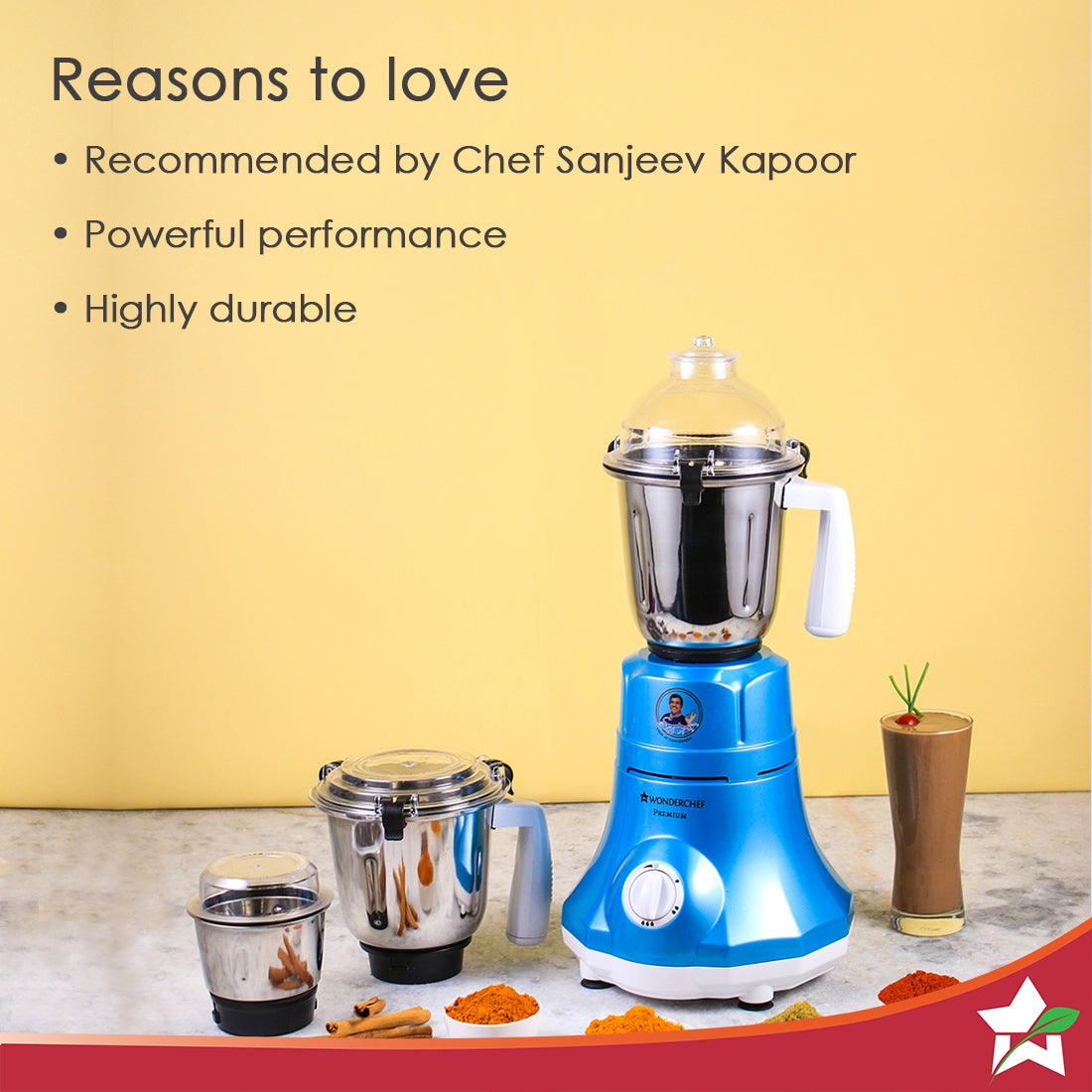 Wonderchef Renewed Premium Mixer Grinder | 750W | 3 Thick Steel Jars | Die-cast Jar Base | Blue - view 5