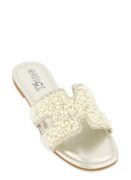 Rainbow Shops Faux Pearl Rhinestone H Band Slide Sandals