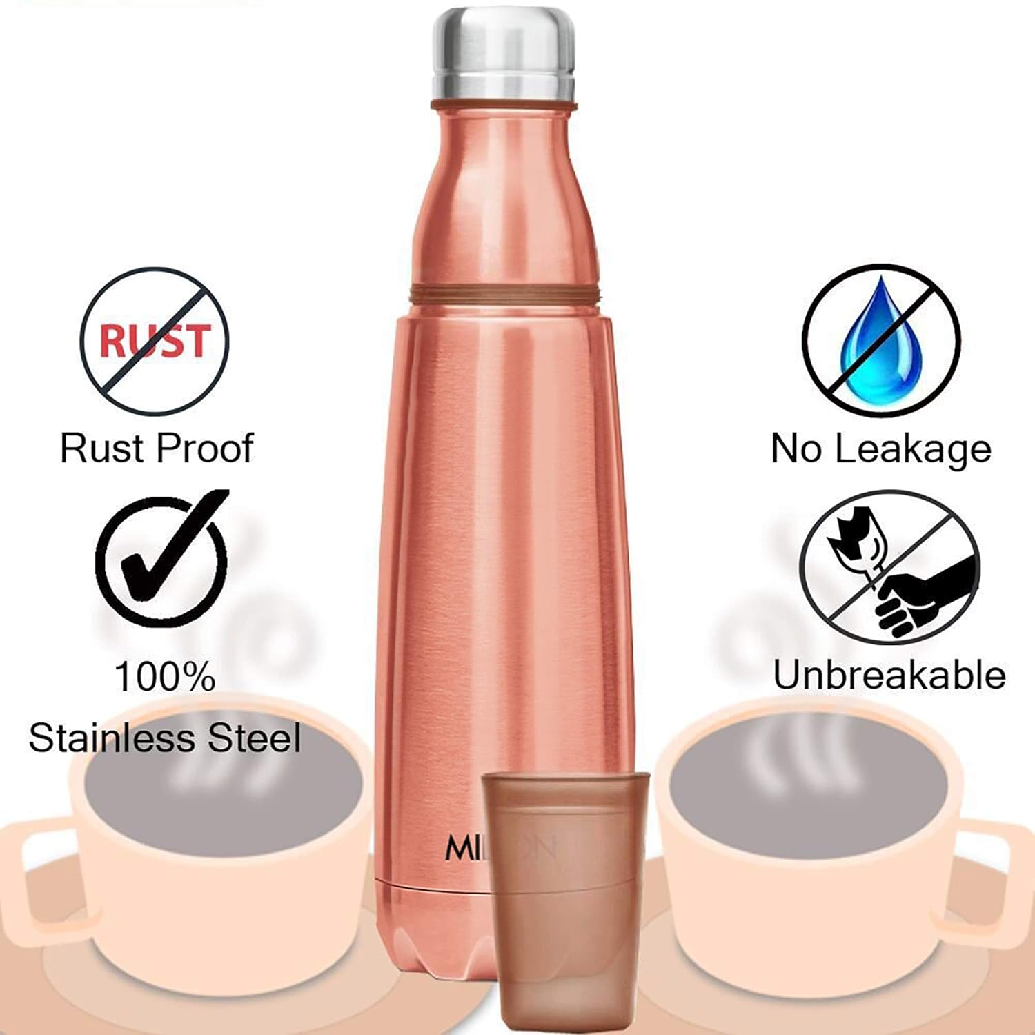 Milton Vertex Thermosteel Water Bottle with Unbreakable Plastic Tumbler | 1 Pc - view 5
