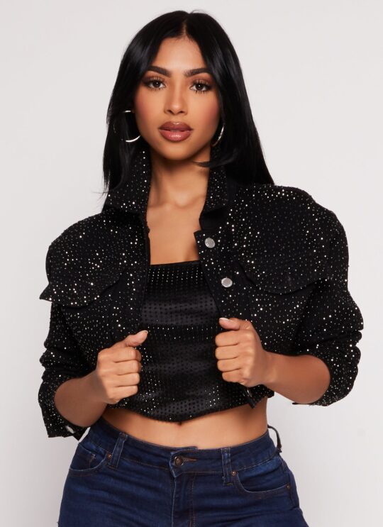 Daisy Rhinestone Cropped Jean Jacket – Women's