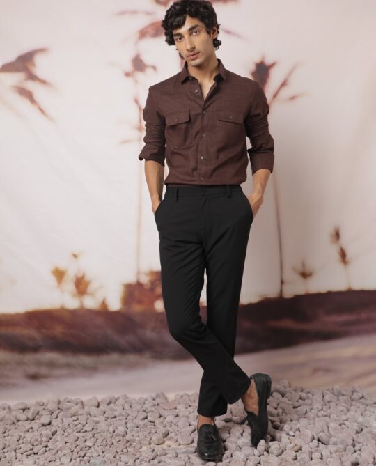 Rare Rabbit Men's Safa Brown Cotton Lyocell Fabric Full Sleeves Solid Shirt - view 2