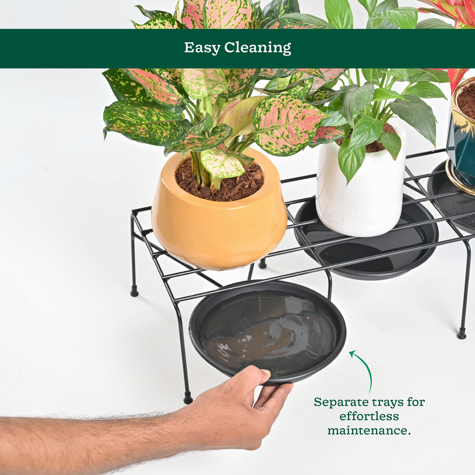 Ugaoo Metal Plant Stands with Drip-tray Holder - set of 4 - view 3
