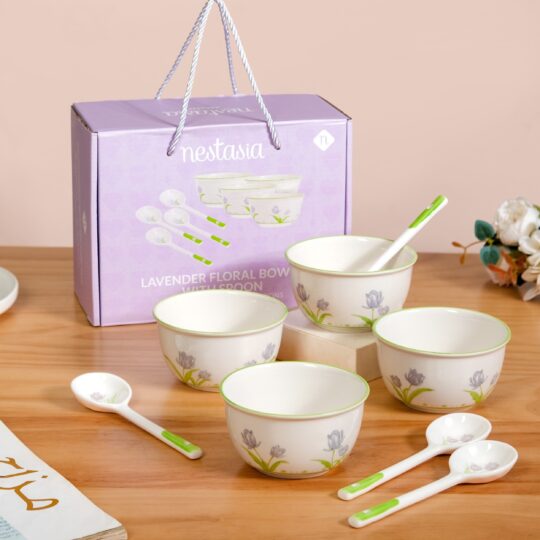 Nestasia Set Of 4 Tuscany Soup Bowls With Spoons 400ml