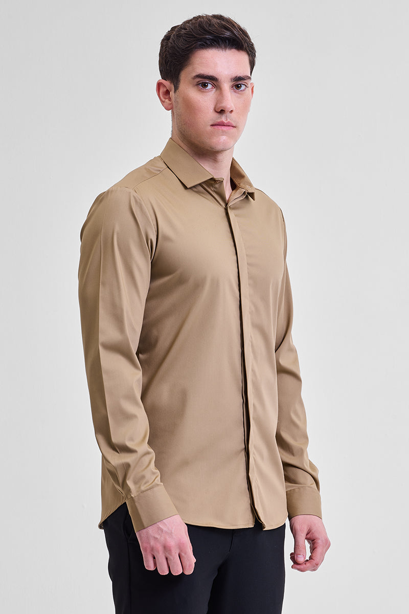 SNITCH Light Brown Solid Concealed Placket Shirt - view 7