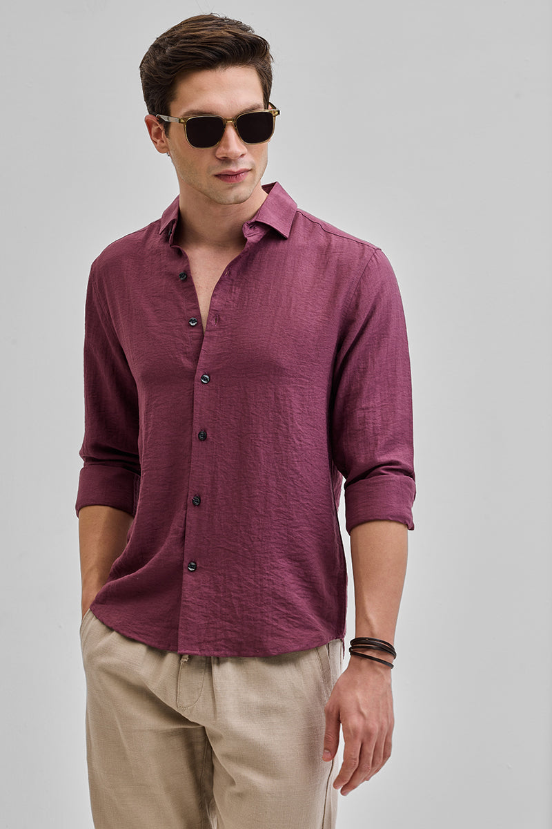 SNITCH Mauve Textured Linen Blend Shirt - view 4