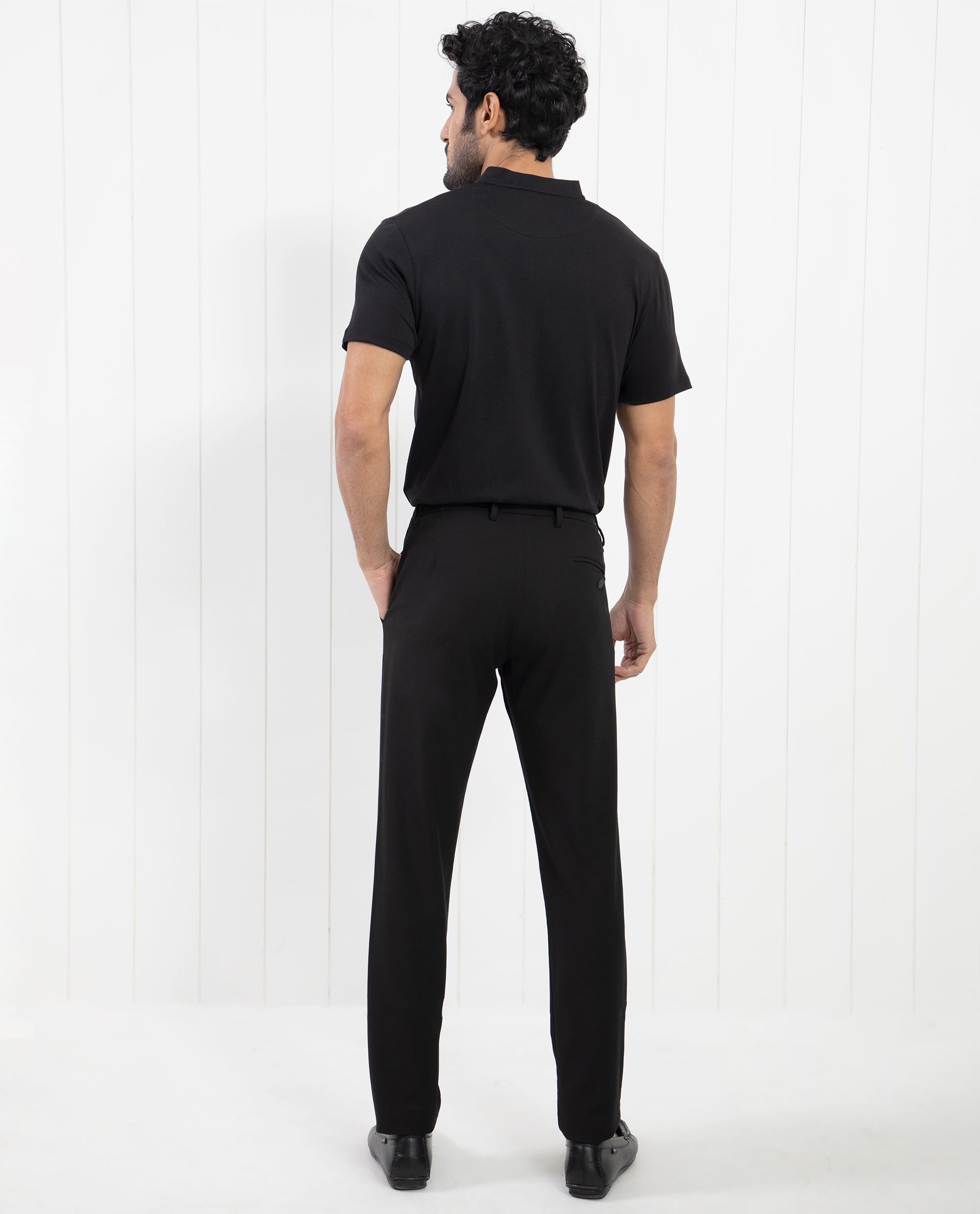 Rare Rabbit Men's Temper Black Cotton Fabric Baseball Stand Collared Neck Zipper Closure Half Sleeves Polo T-Shirt - view 10