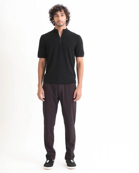 Rare Rabbit Men's Alfet Z Black Half Sleeves High Neck Zipper Collar Knitted T-Shirt - view 2