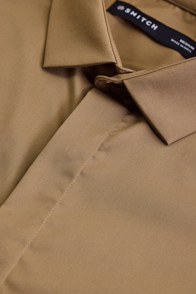 SNITCH Light Brown Solid Concealed Placket Shirt - view 2