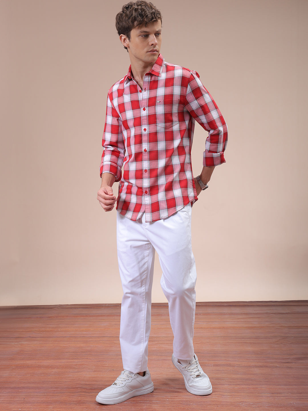 The Indian Garage Co Men's Red Slim Fit Checked Shirt - view 2