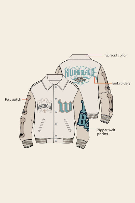 SNITCH Legends Lost Soul Beige Varsity Jacket - view 2