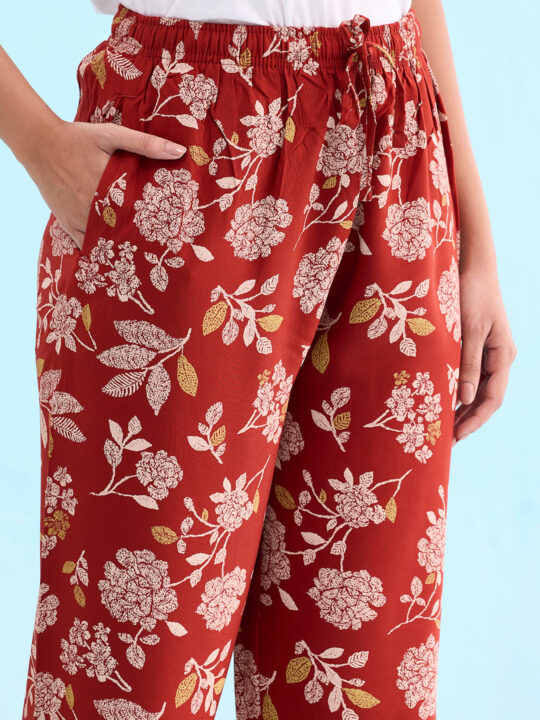 Go Colors Women Printed Rust Woven Viscose Lounge Pants - view 2