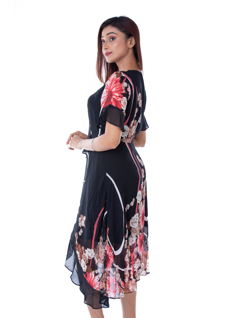 BLACKTREE DEEP NAVY BLUE FLORAL DRESS.