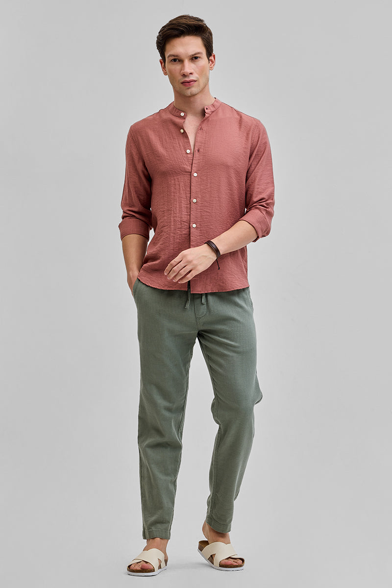 SNITCH Coral Mandarin Linen Blend Shirt - view 3