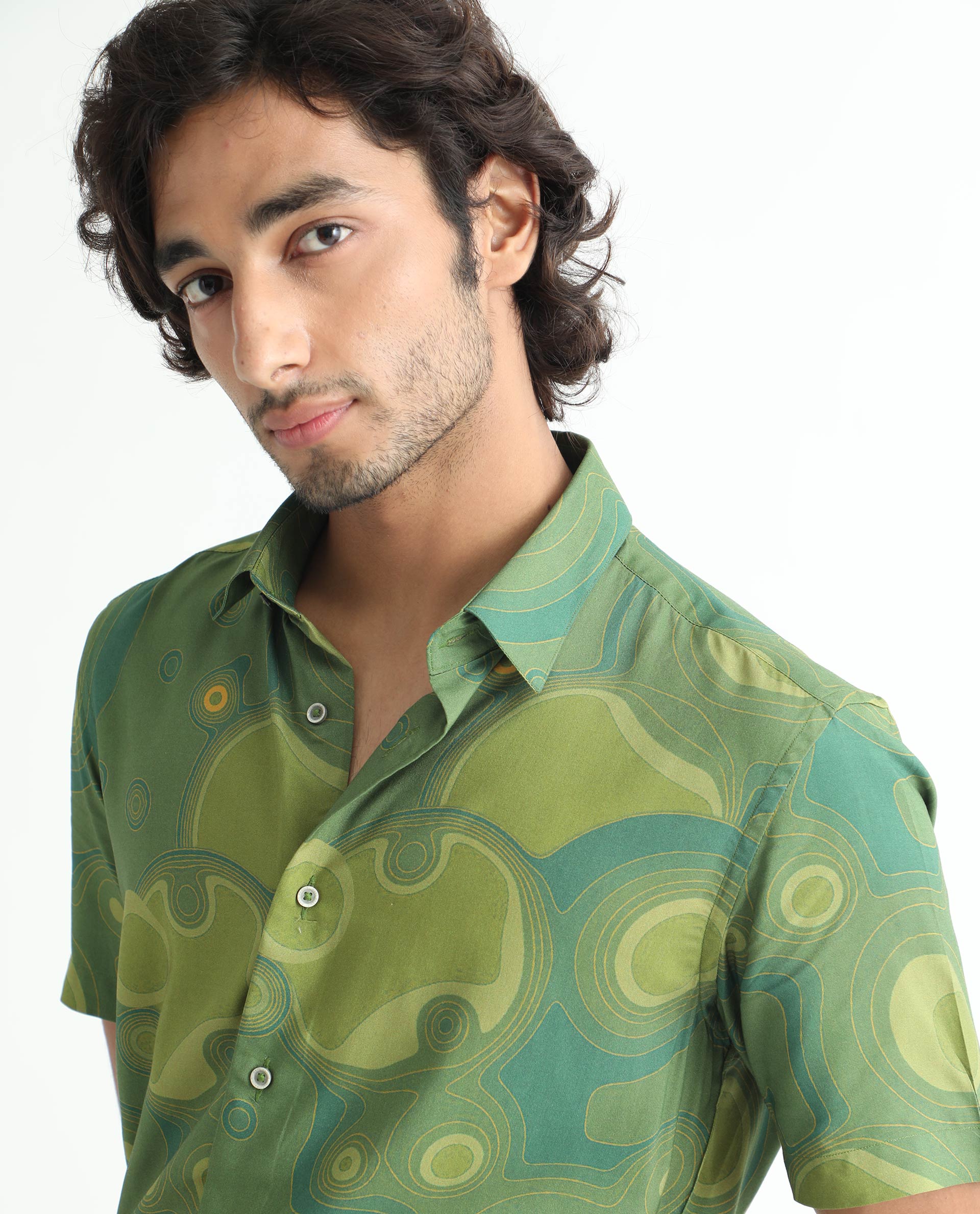 Rare Rabbit Men's Resolute Light Green Shirt Viscose Fabric Short Sleeves Slim Fit - view 3