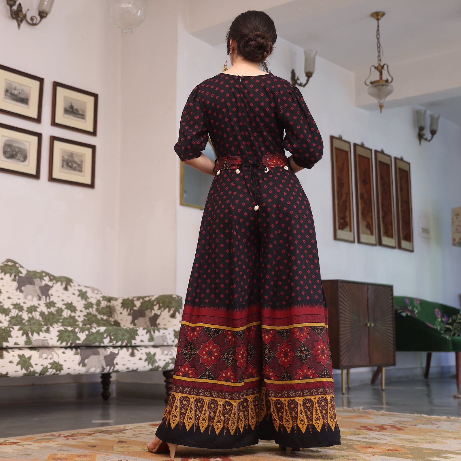 BlackTree Black & Maroon Fit and Flare Jumpsuit - view 7