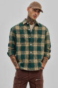 SNITCH Dark Green Flannel Checks Slim Fit Shirt