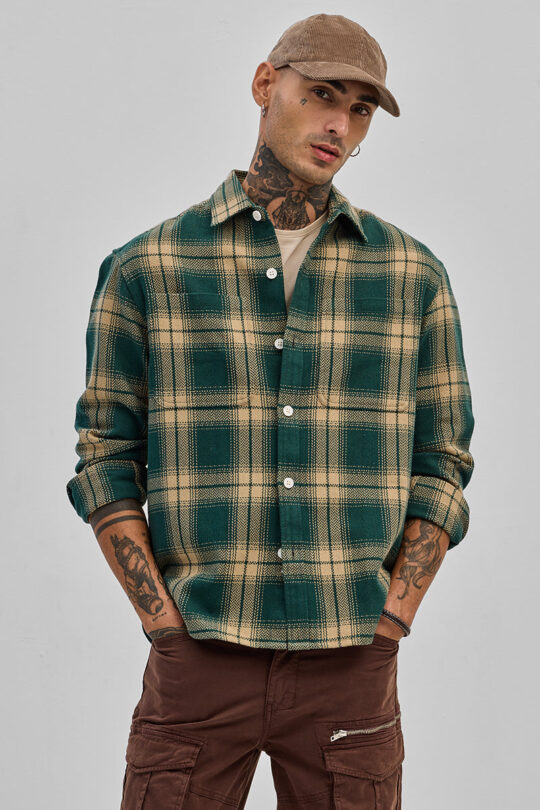 SNITCH Dark Green Flannel Checks Slim Fit Shirt
