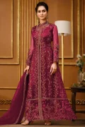 Wine Maroon Embroidered Anarkali Suit
