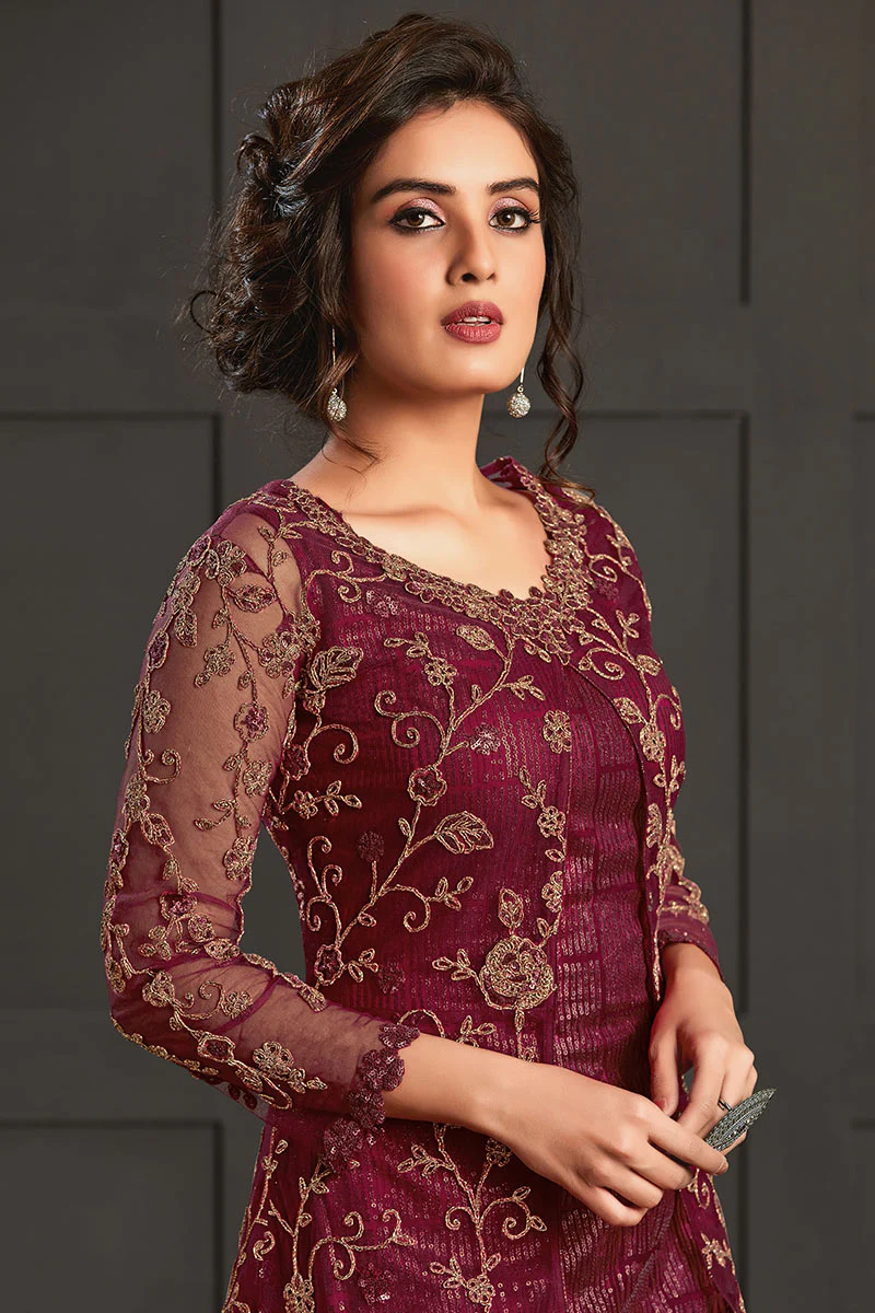Light Maroon Embroidered Trouser Suit - Image 2